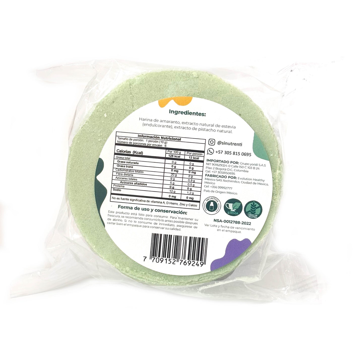 Obleas de amaranto sabor a  Pistacho